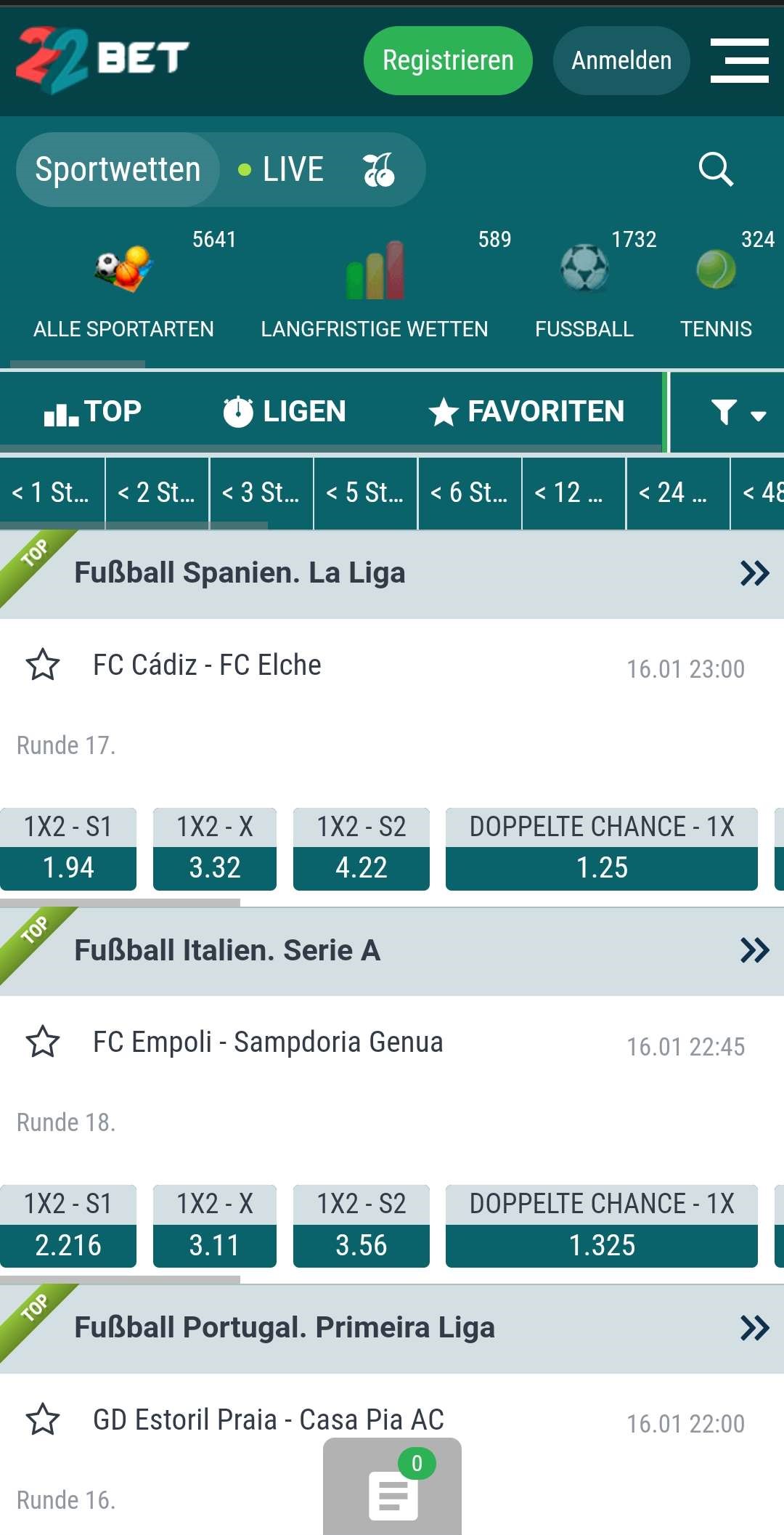 22bet Live Wetten