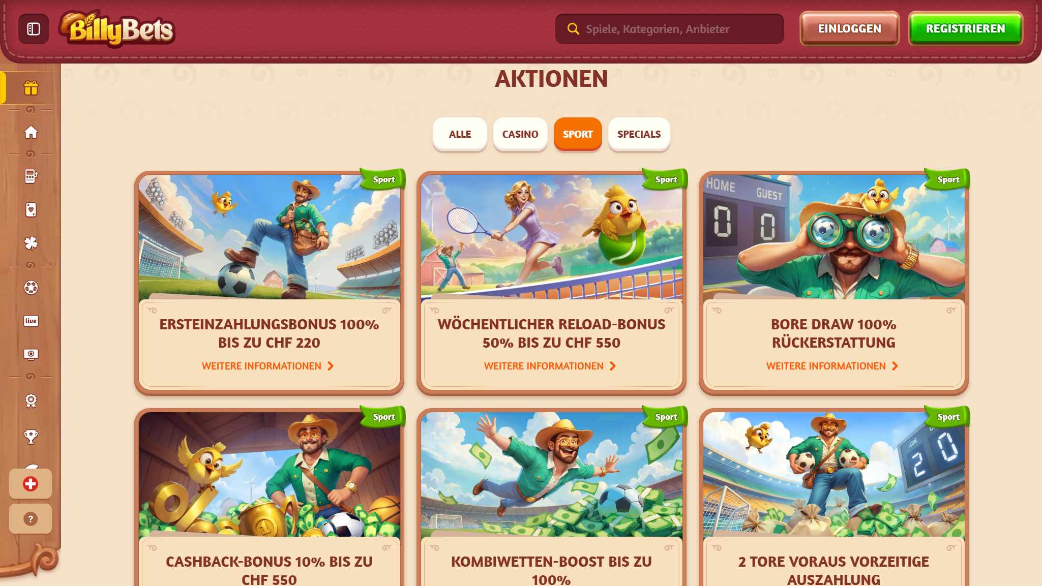 BillyBets Bookmaker - Bonuses in Switzerland