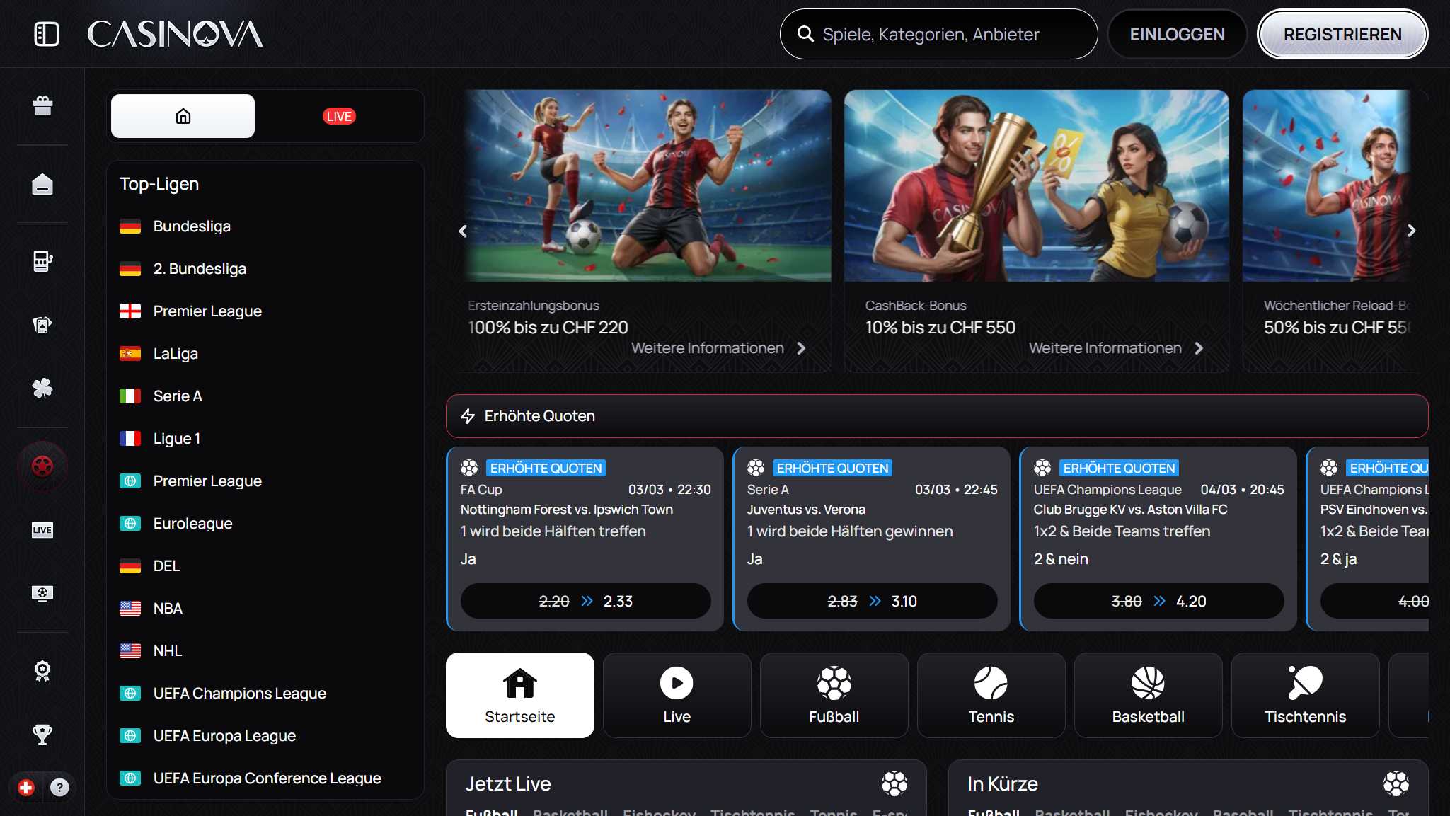 Casinova Bookmaker - Sport Betting in Switzerland