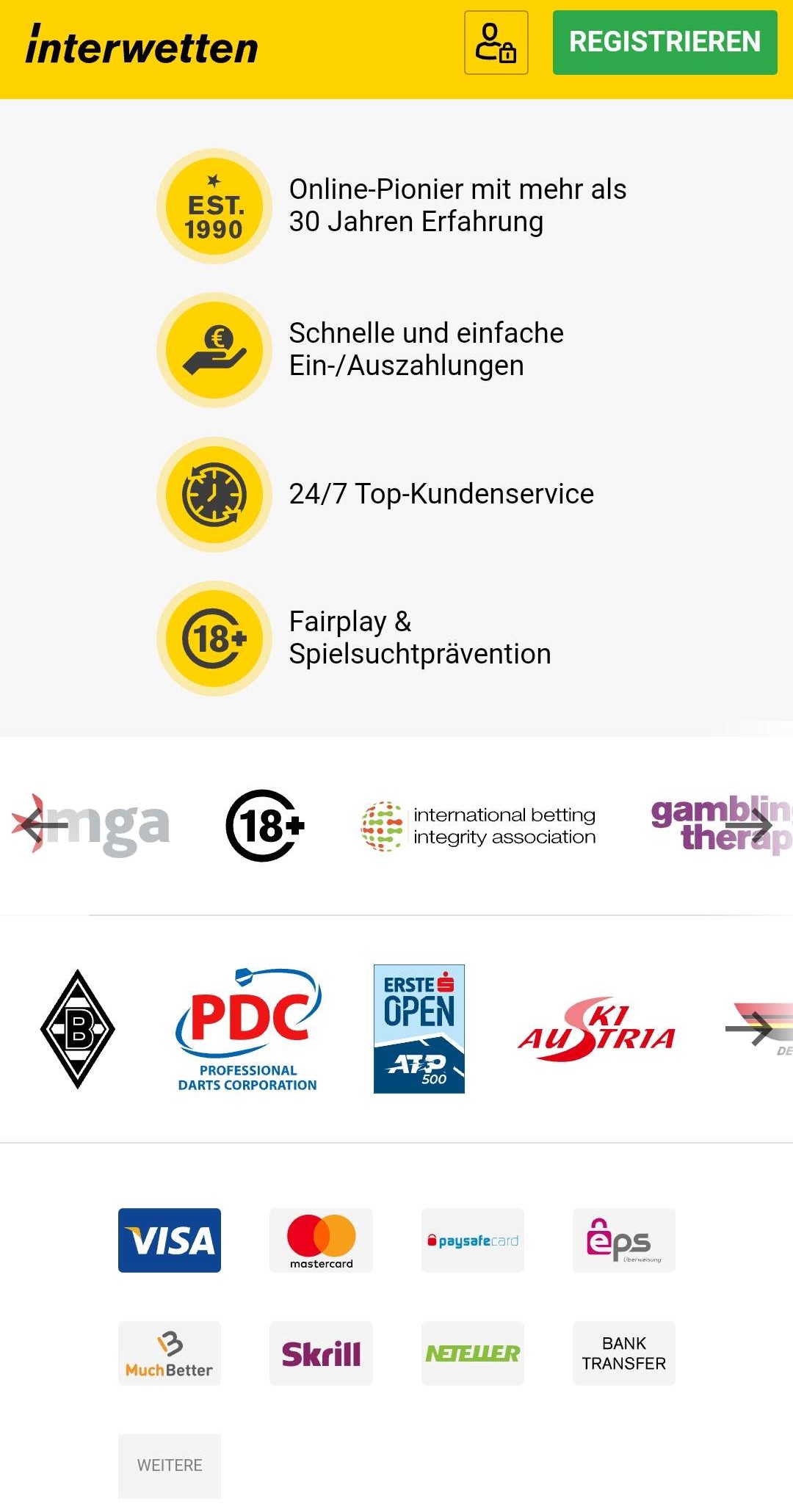 Interwetten App Zahlungsmethoden