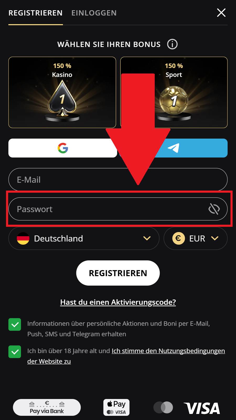 Passwort auswählen:
