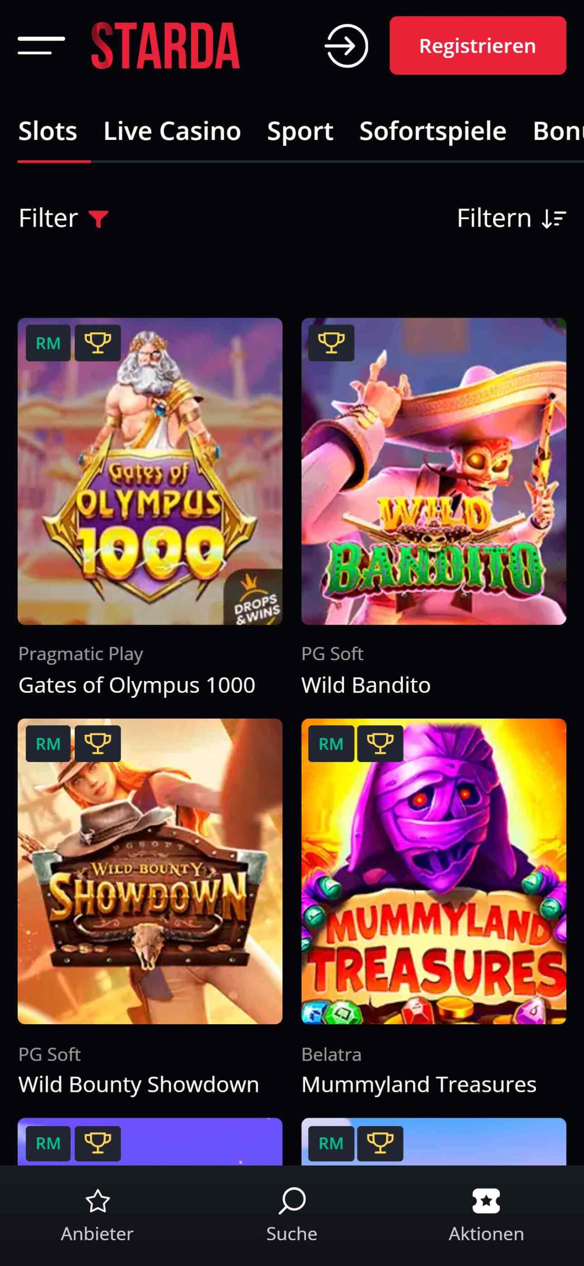 Starda Casino in Switzerland (mobile screen)
