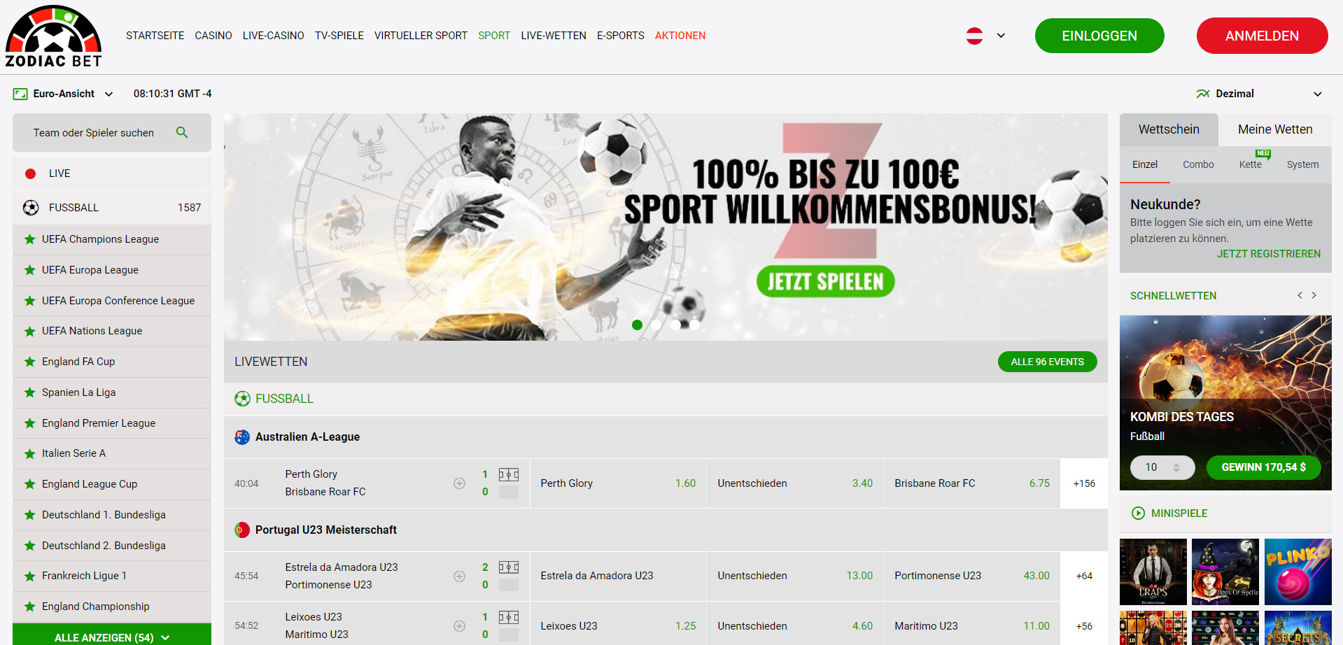 Willkommensbonus von 100% bis zu 100€