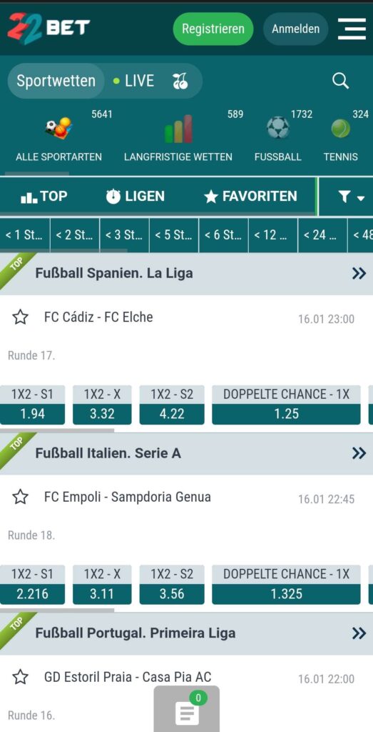 22bet Live Wetten